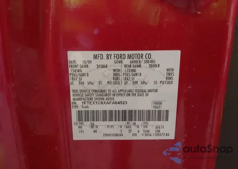 2010 Ford F-150 Fx2 Sport/Stx/Xl/Xlt from USA, damaged, VIN 1FTEX1C8XAFA64523